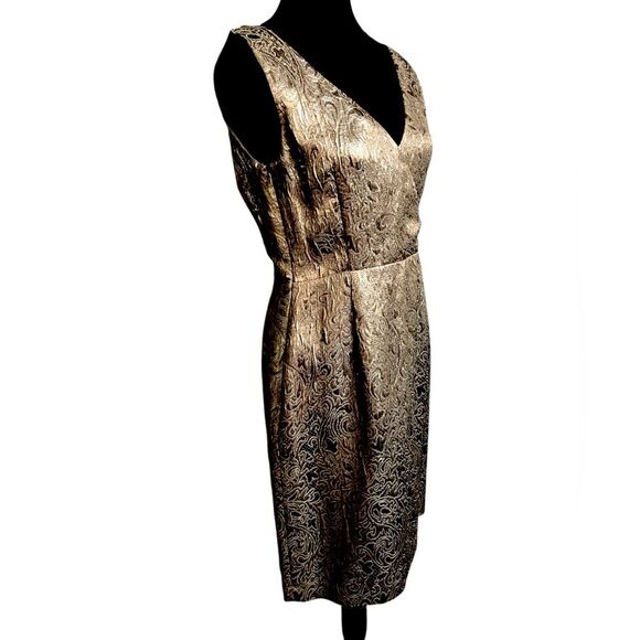 RALPH LAUREN DRESS WOMEN'S SIZE 6 BRONZE BROCADE SLEEVELESS SHEATH - Picture 4 of 7